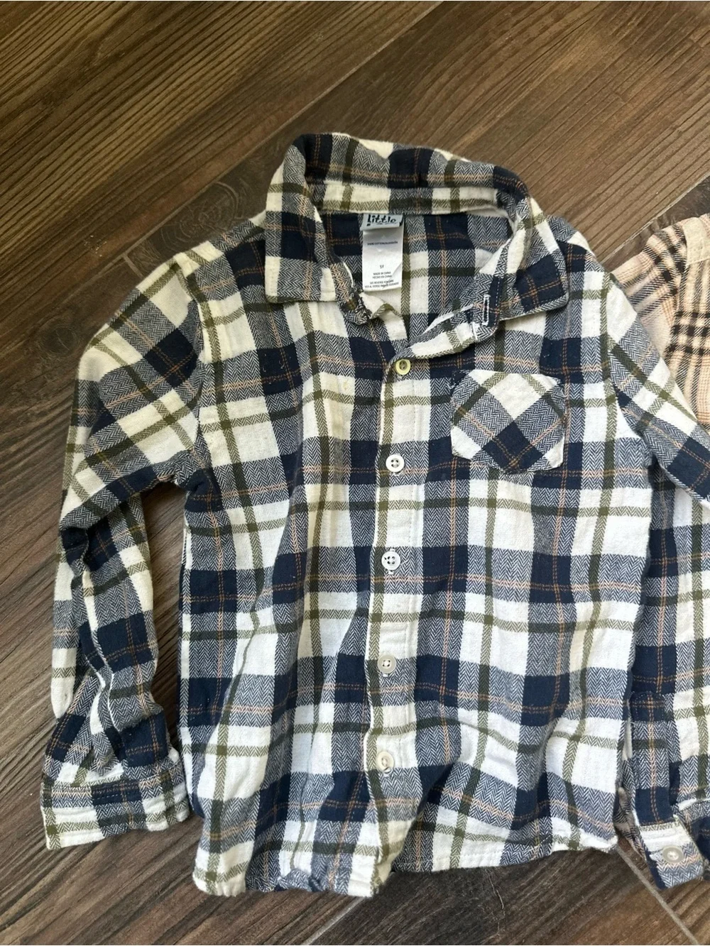 Bundle of boys long sleeve Kids Plaid Button-Up Shirt - Blue & Cream Brown
